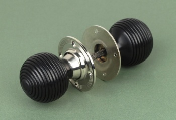 Solid Ebony Beehive Door Knobs Nickel Backplate